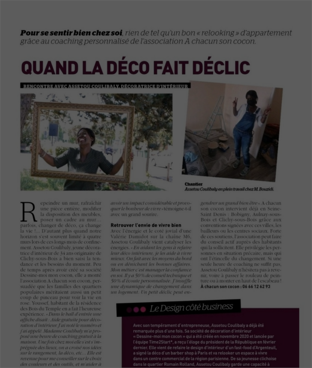 Page du magazine de la Ville de Clichy-sous-Bois : « Quand la déco fait déclic », rencontre avec Assetou Coulibaly